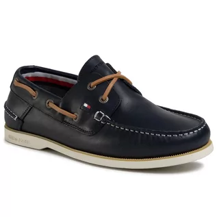 Półbuty damskie - Tommy Hilfiger Półbuty Classic Leather Boatshoe FM0FM02735 Desert Sky DW5 - grafika 1