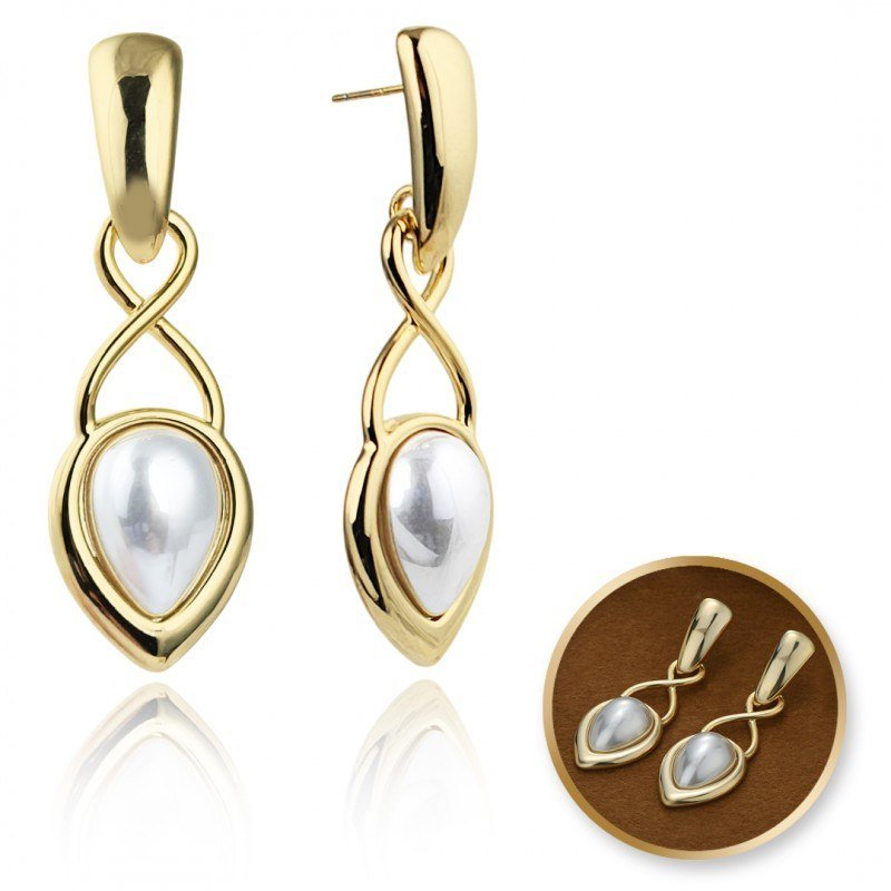 Kolczyki Wiszące Ze Stali Szlachetnej Platerowane 14K Złotem, Sztyft, Perły Kst3340