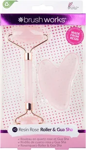Brushworks Resin Rose Quartz Roller & Gua Sha - zestaw masażerów - Olejki i świece do masażu - miniaturka - grafika 1
