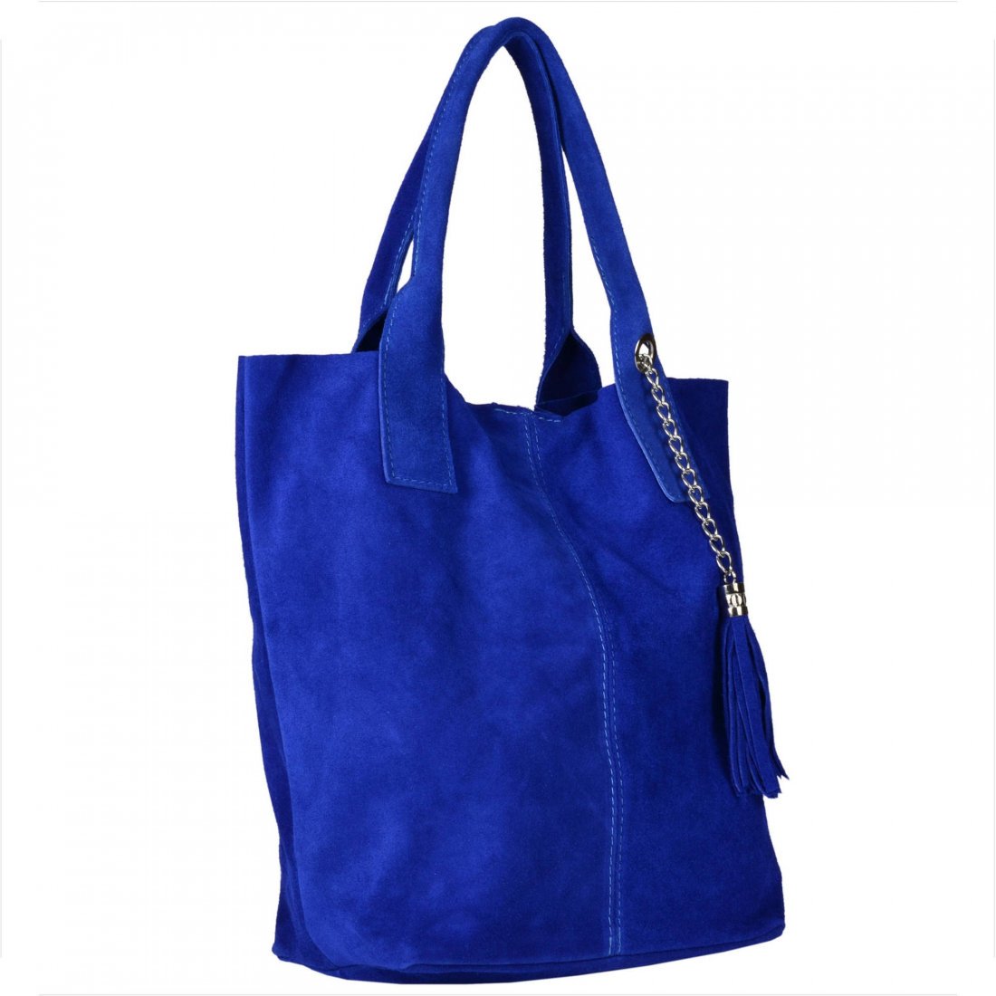 Torba worek zamszowa szafirowa z podszewką i zamkiem