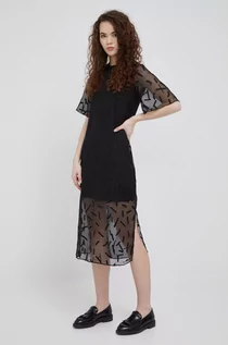 Sukienki - Emporio Armani sukienka kolor czarny midi prosta - grafika 1