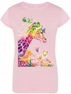 Koszulki i topy damskie - Żyrafa Damski Kolorowy T-shirt Nadruk Lato R.XL - miniaturka - grafika 1