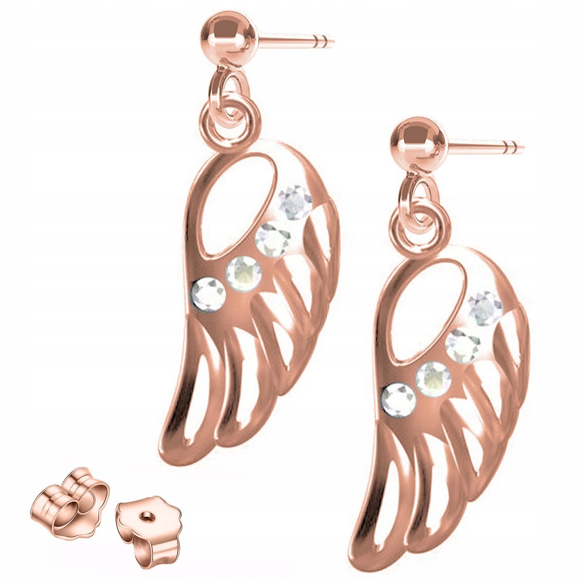 Kolczyki Pozłacane Wkrętki ze Skrzydłami Anioła Skrzydła Wings SREBRO 925