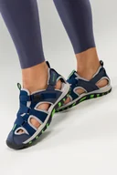 Sandały damskie - Granatowe sandały trekkingowe damskie na rzep z zakrytą piętą seledynowe wstawki Casu 8209-4W - miniaturka - grafika 1