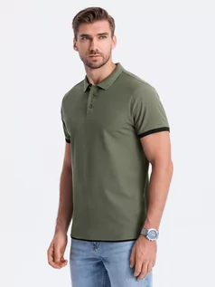 Koszulki męskie - Koszulka męska polo bawełniana - oliwkowy V6 OM-POSS-0113 - grafika 1