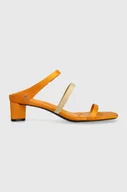 Klapki i japonki damskie - Tommy Hilfiger klapki TH STRAP SATIN MID HEEL damskie kolor żółty na słupku FW0FW07899 - miniaturka - grafika 1