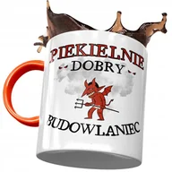 Kubki - Kubek Pomarańczowy dla Budowlańca Piekielnie Dobry z Nadrukiem ze Zdjęciem + Opakowanie na prezent (wzór 03) - miniaturka - grafika 1