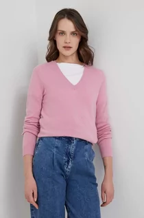 Swetry damskie - Benetton United Colors of United Colors of sweter wełniany damski kolor różowy lekki - grafika 1