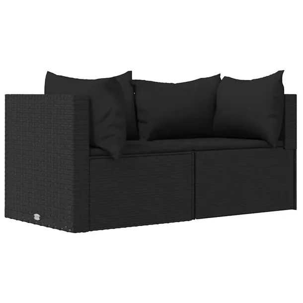 Sofa narożna ogrodowa rattan PE czarna, zestaw 2szt.