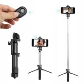Selfie stick - SELFIE STICK STATYW UCHWYT DO TELEFONU + PILOT BLUETOOTH CZARNY - miniaturka - grafika 1