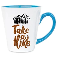Kubki - Kubek Latte Niebiesko Biały TAKE A HIKE 300 ml Na Prezent Zabawne Wzory - miniaturka - grafika 1