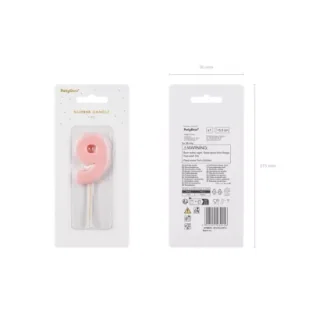 PartyDeco Świeczka 9 jasno różowa 5.5cm - Urodziny dla dorosłych - miniaturka - grafika 1