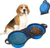 Sprzęt podróżny i transportery dla psów - PODWÓJNA MISKA DLA PSA KOTA SKŁADANA TURYSTYCZNA PODRÓŻNA NA JEDZENIE WODĘ - miniaturka - grafika 1