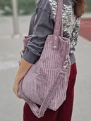Torebki damskie - Sztruksowa torebka z kieszeniami Wrzosowa - miniaturka - grafika 1