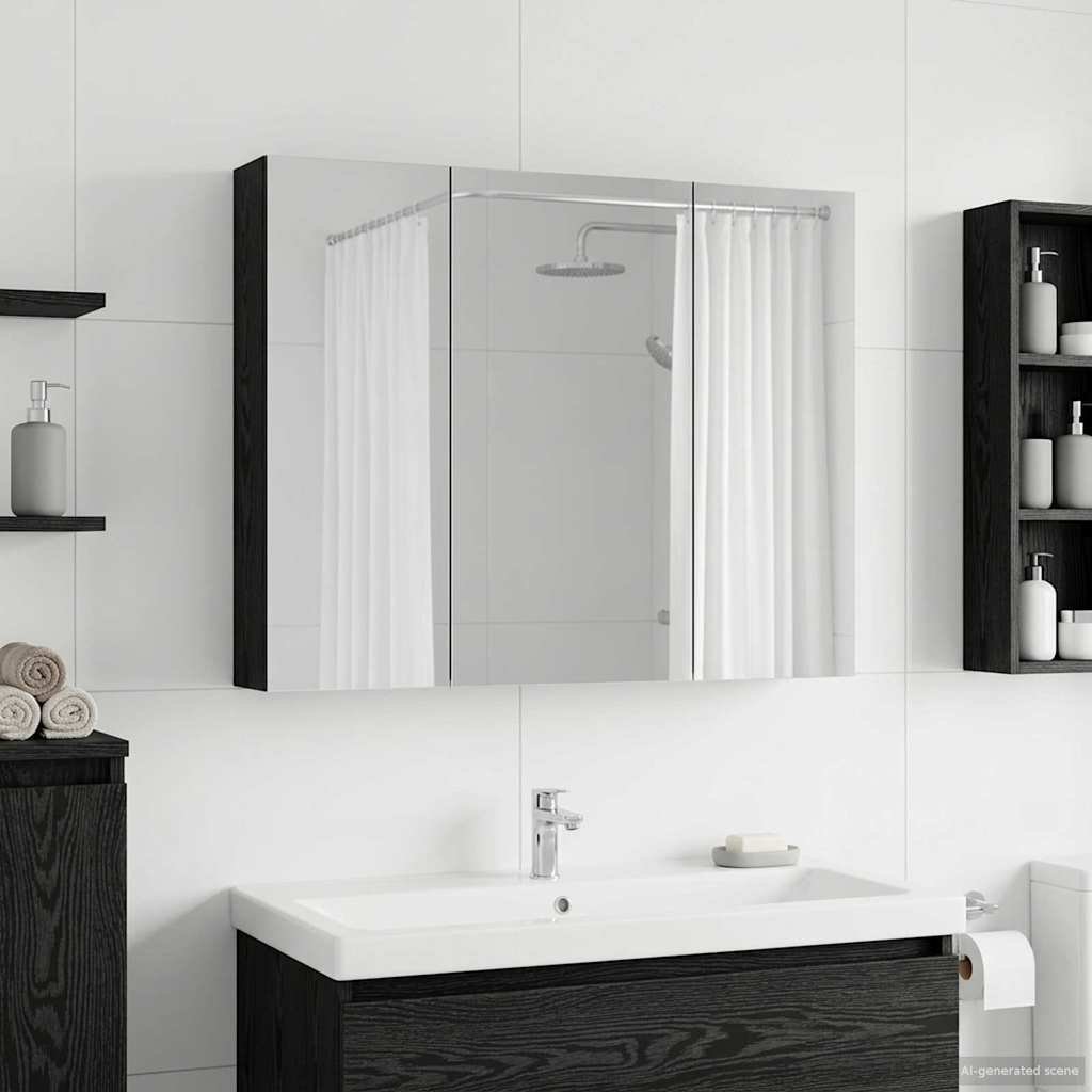 vidaXL vidaXL Szafka z lustrem do łazienki Czarny Dąb 100 x 14,5 x 70 cm