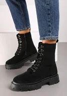 Botki damskie - Czarne Botki Workery na Grubej Podeszwie ze Sznurowaniem Erisly - miniaturka - grafika 1