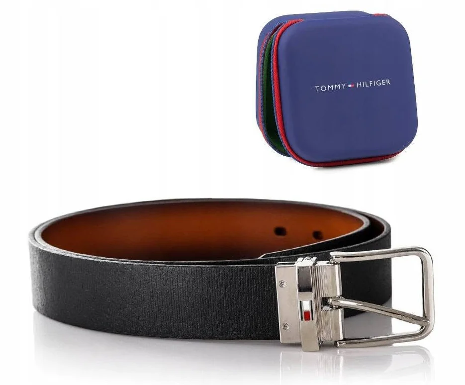 Tommy Hilfiger Pasek Męski Dwustronny Czarny Brązowy 100/40