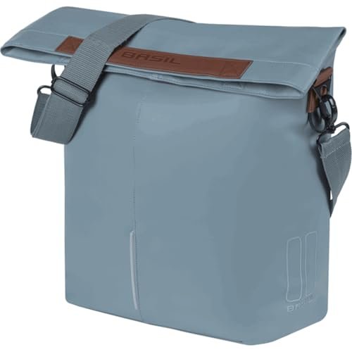 Basil City Shopper MIK Hooks – 14-16 l – wegańska skóra – wodoodporne zapięcie składane z magnesem – kieszeń wewnętrzna z zamkiem błyskawicznym – odpinany pasek na ramię – grafitowy niebieski