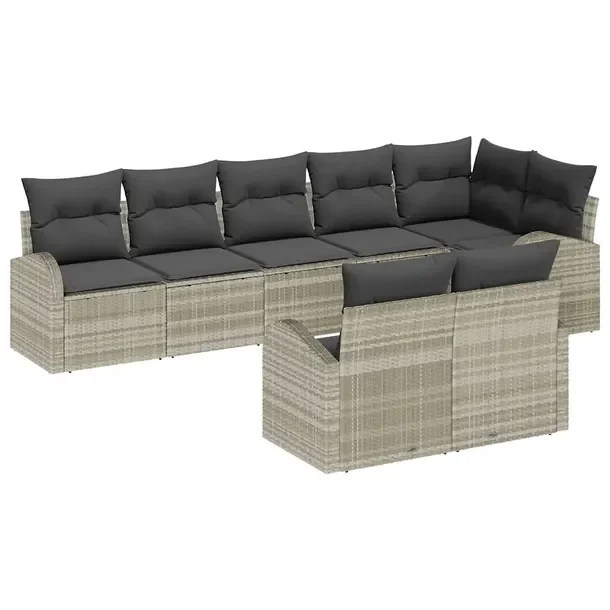 Zestaw Sofa Sekcyjna do Ogrodu, Polirattan, Jasnoszary, 8 Osób