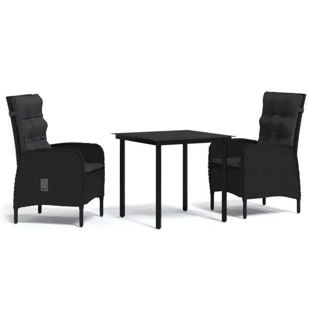 Zestaw mebli ogrodowych czarny, stół 80x80x74 cm, krzesła 58x63x108 cm