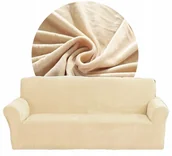 Pokrowce na meble - POKROWIEC na KANAPĘ narożnik 3 os KREMOWY welur - miniaturka - grafika 1