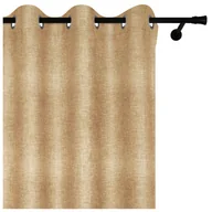 Zasłony - Voppi Beżowa zasłona na przelotkach kółkach 140 x 230 cm zasłona z lnianym wzorem do salonu sypialni - miniaturka - grafika 1