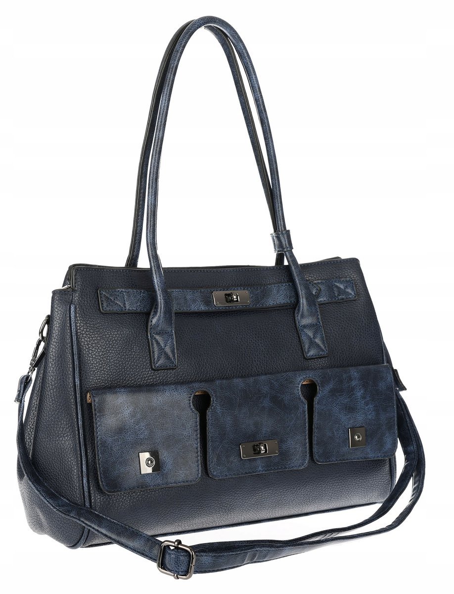 Torebka damska shopper A4 elegancka do pracy włoska marka MC434 Granatowa
