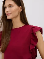 Bluzki damskie - Reserved - Bluzka z falbanami - bordowy - miniaturka - grafika 1