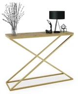 Konsole i sekretarzyki - Minimalistyczna konsola złoty + dąb artisan Fias - miniaturka - grafika 1