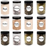 Pojemniki kuchenne - POJEMNIK PLASTIKOWY SŁOIK NA ŻYWNOŚĆ 1L 12 SZT + ETYKIETY - miniaturka - grafika 1