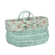 Torby i wózki na zakupy - Pastelowa Mięta Malowana Wiklinowa Torba na Rower Kosz Rowerowy z Obszyciem i skórzanymi Paskami 43x21 H27/35 cm - miniaturka - grafika 1