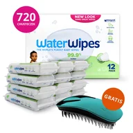 Chusteczki nawilżane - WaterWipes Soapberry Kids Bio chusteczki nawilżane wodne z wyciągiem z orzechów mydlanych od urodzenia 12 x 60 sztuk + Ikoo Home szczotka do włosów gratis - miniaturka - grafika 1