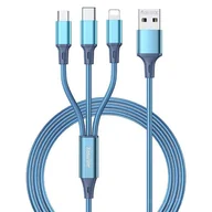 Kable USB - REMAX Gition kabel przewód 3w1 USB - Lightning/ USB Typ C/ micro USB 3.1A 1,2m niebieski (RC-189th) - miniaturka - grafika 1