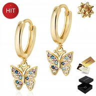 Kolczyki - ZŁOTE KOLCZYKI DLA KOBIETY DZIEWCZYNKI 585 MOTYLE ZATRZASK NA PREZENT - miniaturka - grafika 1