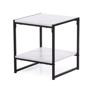 Homede Stolik Kawowy Z Półką Coxe 40X40X45 Biały Marmur + Czarny - Ławy i stoliki kawowe - miniaturka - grafika 1
