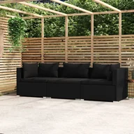 Sofy ogrodowe - 3-osobowa sofa z poduszkami, czarna, polirattan - miniaturka - grafika 1
