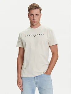 Tommy Jeans T-Shirt Linear Logo DM0DM20744 Beżowy Regular Fit - Koszulki męskie - miniaturka - grafika 1