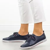 Półbuty damskie - Granatowe ażurowe skórzane półbuty, tenisówki damskie S.Barski 587 - S.BARSKI - miniaturka - grafika 1