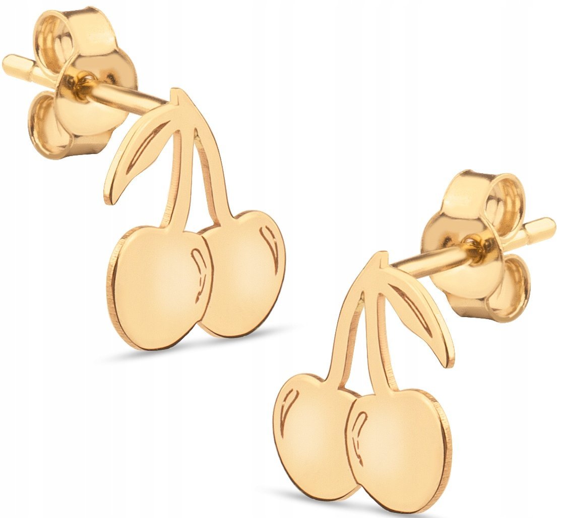 PIĘKNE UROCZE ZŁOTE KOLCZYKI NA SZTYFT WISIENKI CHERRIES 14KT 585