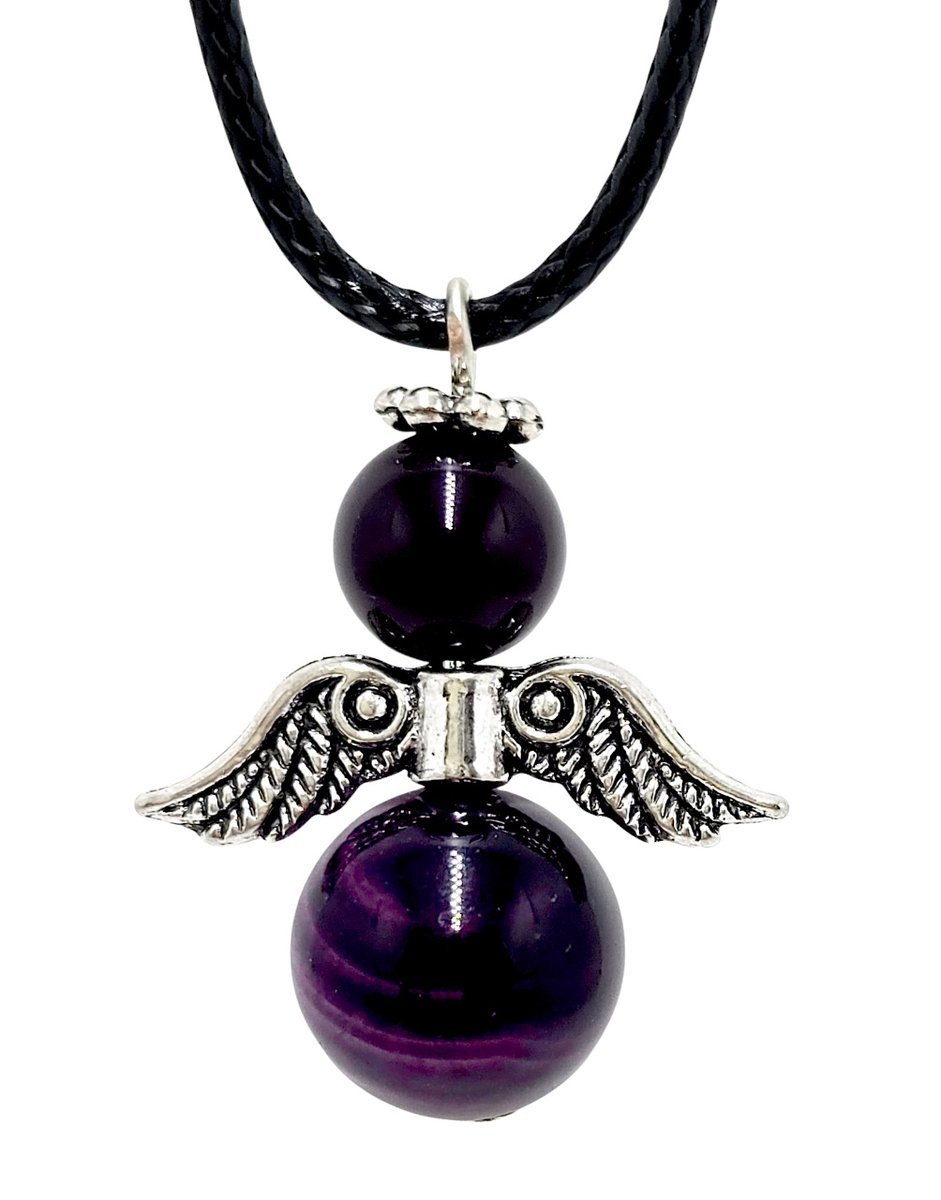 Wisiorek aniołek rzemyk Ametyst fiolet M172A