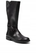 Kozaki damskie - Geox Dziewczęce Kozaki Czarne Na Zamek 31 Żtc - miniaturka - grafika 1