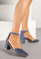 Czółenka - Niebieskie Czółenka na Obcasie Vices ze Skórzaną Wkładką i Ozdobnym Paskiem Nurisella - miniaturka - grafika 1