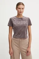 Koszulki sportowe damskie - Guess t-shirt welurowy COUTURE kolor fioletowy V4BI29 KBXI2 - miniaturka - grafika 1