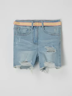 Spodnie i spodenki dla dziewczynek - Szorty jeansowe o kroju skinny fit z wysokim stanem i dodatkiem streczu model ‘Suri’ - grafika 1