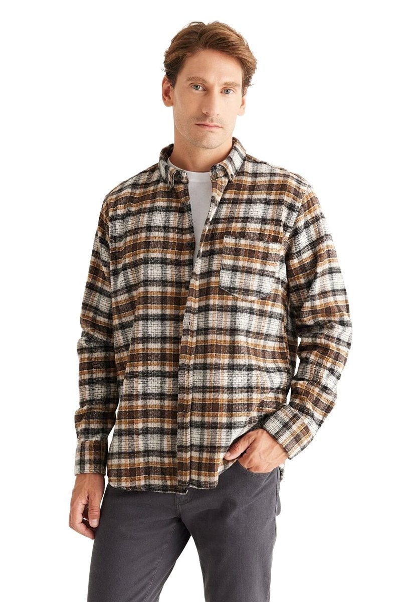 ALTINYILDIZ CLASSICS MĘSKA KOSZULA CASUAL W KRATĘ BRĄZOWA XS 5DA