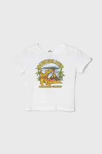 Koszulki dla chłopców - Quiksilver t-shirt bawełniany dziecięcy BARKINGTIGERBOY kolor biały z nadrukiem - grafika 1