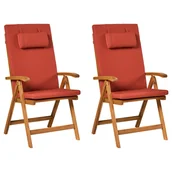 Fotele i krzesła ogrodowe - BELIANI Zestaw 2 krzeseł ogrodowych z poduszkami JAVA PREMIUM Drewno akacjowe Czerwony - miniaturka - grafika 1