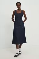 Sukienki - Answear Lab sukienka jeansowa kolor granatowy midi rozkloszowana - miniaturka - grafika 1