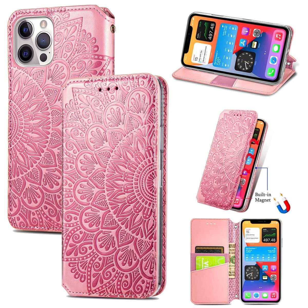 Etui König Design kompatybilne z Apple iPhone 12 Pro Max ze sztucznej skóry - Etui na telefon komórkowy różowe