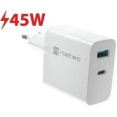 Ładowarki do telefonów - Ładowarka sieciowa natec ribera gan 1x usb-a + 1x usb-c 45w biała - miniaturka - grafika 1